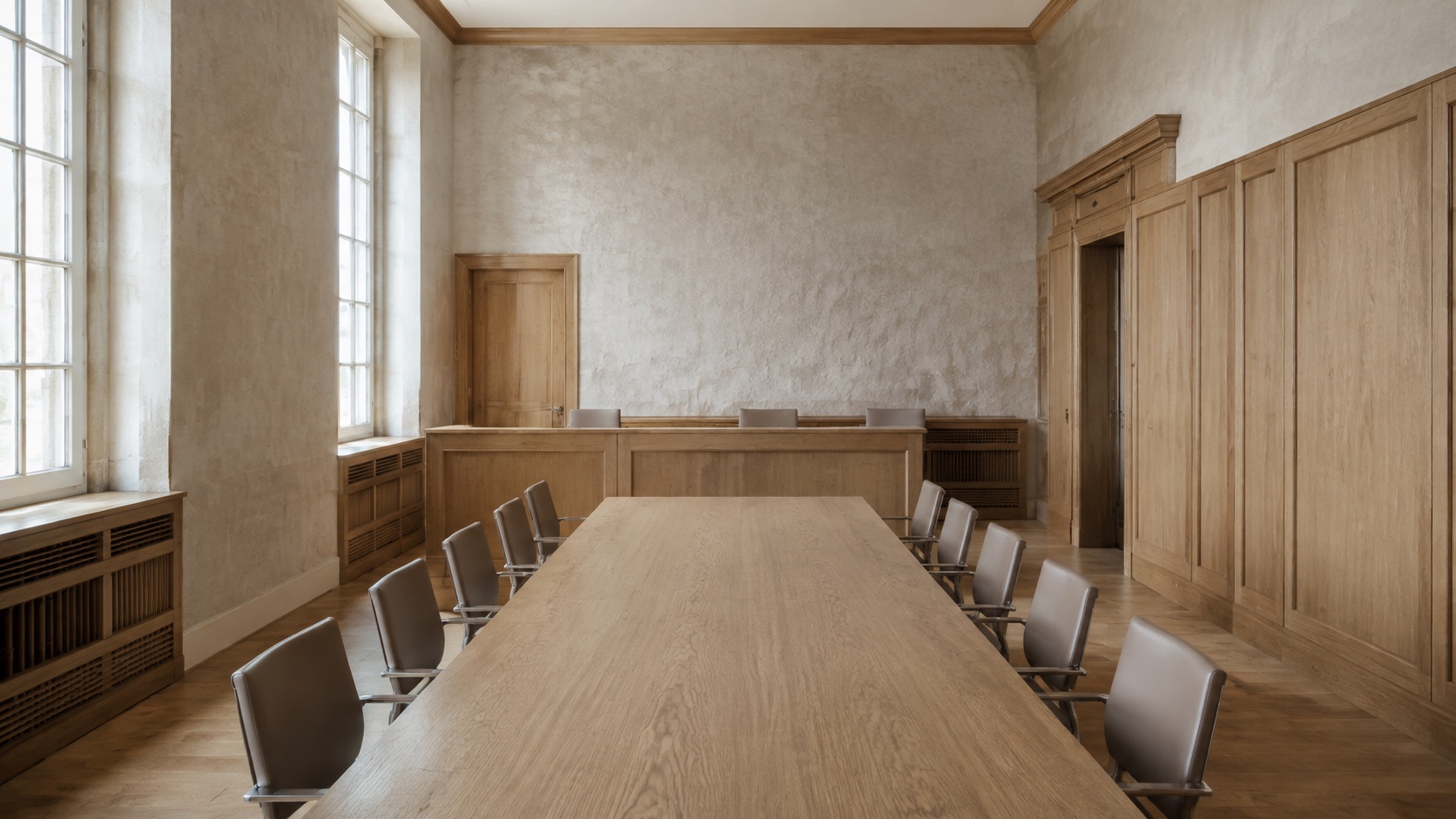 Salle d’audience et table d’arbitrage